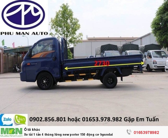 Xe tải 1 tấn 4 thùng lửng New Porter 150 động cơ Hyundai