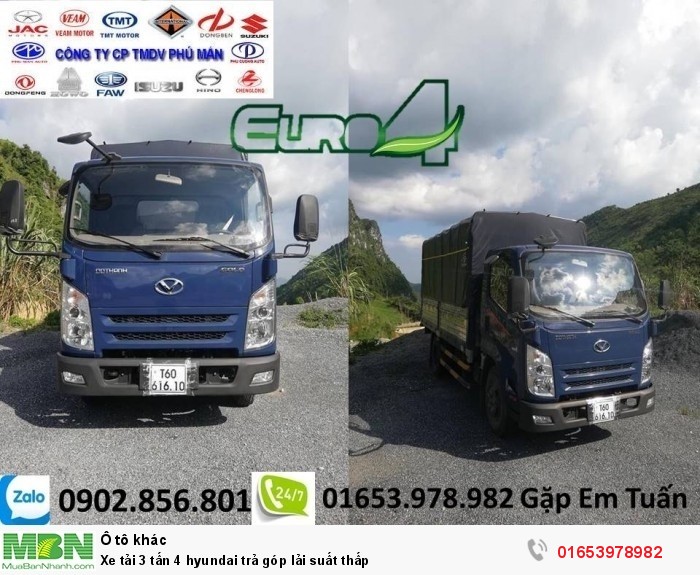 Xe tải 3 tấn 4 Hyundai trả góp lải suất thấp