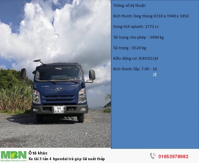 Xe tải 3 tấn 4 Hyundai trả góp lải suất thấp