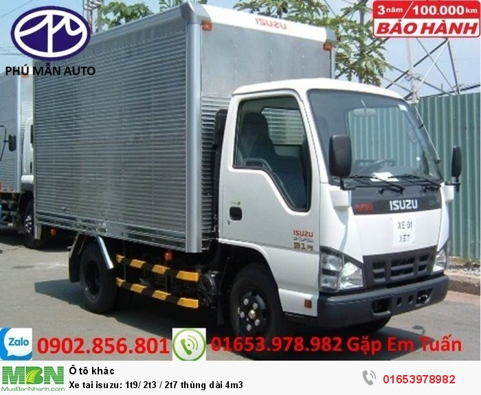 Xe tải Isuzu: 1t9/ 2t3 / 2t7 thùng dài 4m3