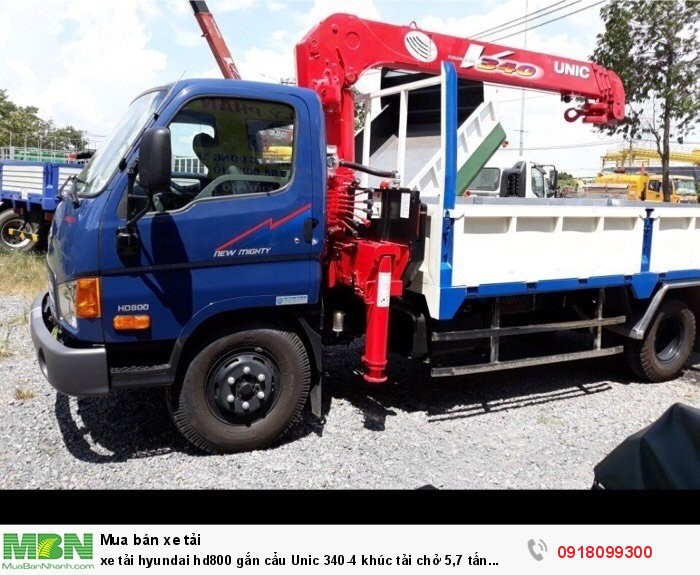 Xe tải Hyundai hd800 gắn cẩu Unic 340-4 khúc tải chở 5,7 tấn thùng 4,4 mét lọt lòng