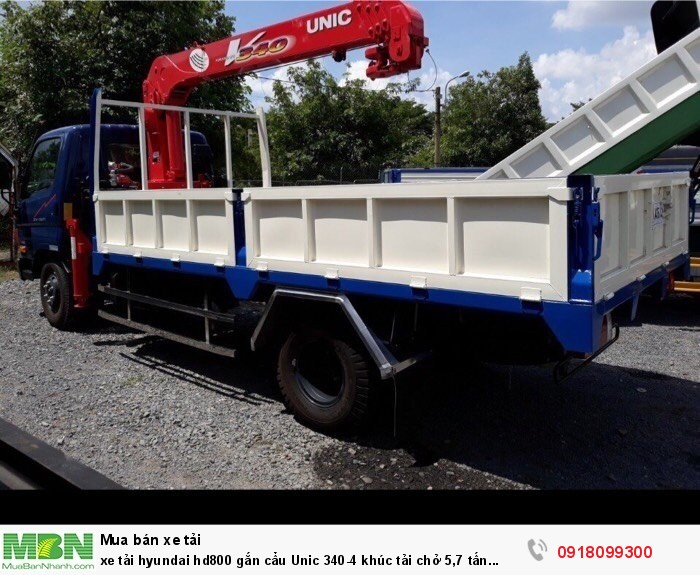 Xe tải Hyundai hd800 gắn cẩu Unic 340-4 khúc tải chở 5,7 tấn thùng 4,4 mét lọt lòng