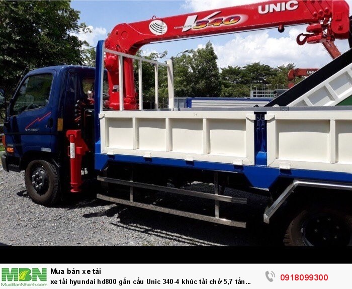 Xe tải Hyundai hd800 gắn cẩu Unic 340-4 khúc tải chở 5,7 tấn thùng 4,4 mét lọt lòng