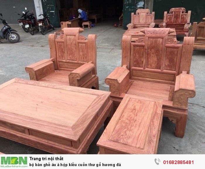 Bộ bàn ghế Âu Á hộp kiểu cuốn thư gỗ hương đá15