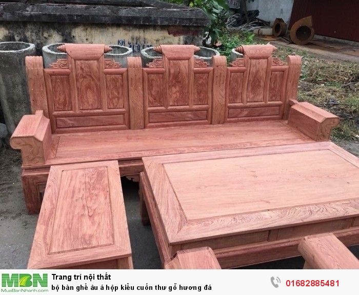 Bộ bàn ghế Âu Á hộp kiểu cuốn thư gỗ hương đá18