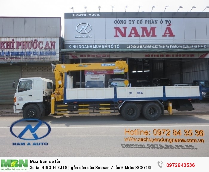 Xe tải HINO FL8JTSL gắn cần cẩu Soosan 7 tấn 6 khúc SCS746L