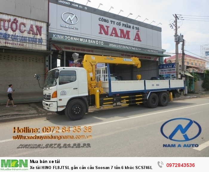 Xe tải HINO FL8JTSL gắn cần cẩu Soosan 7 tấn 6 khúc SCS746L