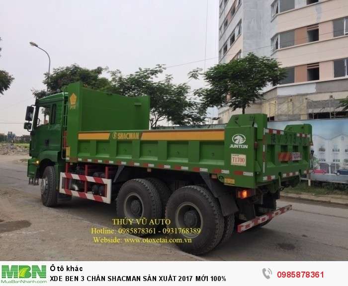 Xe Ben 3 Chân Shacman Đáy 8 Thành 6 Sacxi 2 Lớp 8+8 Sản Xuất 2017 Mới 100%
