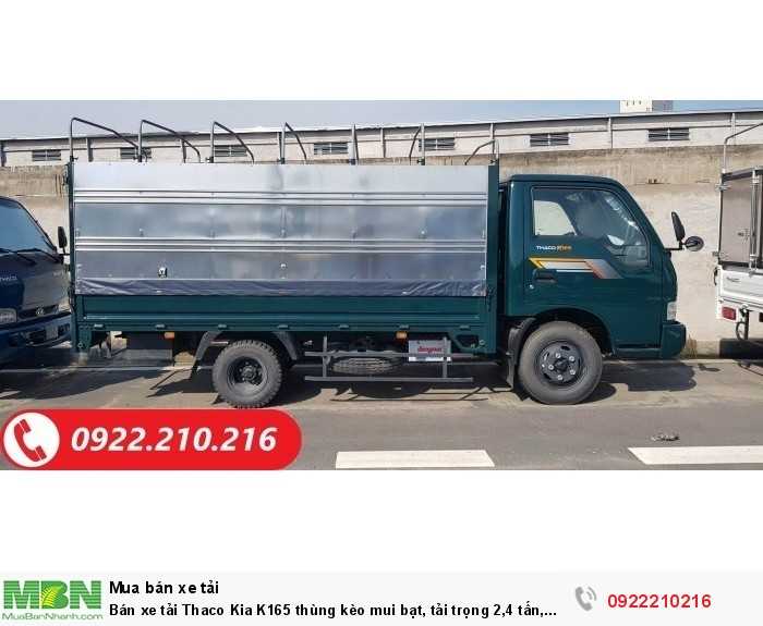 Bán xe tải Thaco Kia K165 thùng kèo mui bạt, tải trọng 2,4 tấn, xe mới 100%. Hỗ trợ vay trả góp.