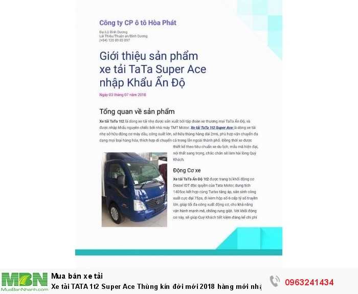 Xe tải TATA 1t2 Super Ace Thùng kín đời mới 2017 hàng mới nhập khẩu + Giảm 10tr 1 chiếc