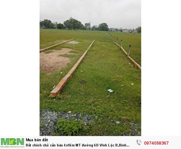 Đất chính chủ cần bán 4x16m MT đường 6D Vĩnh Lộc B,Bình Chánh,pháp lý rõ ràng