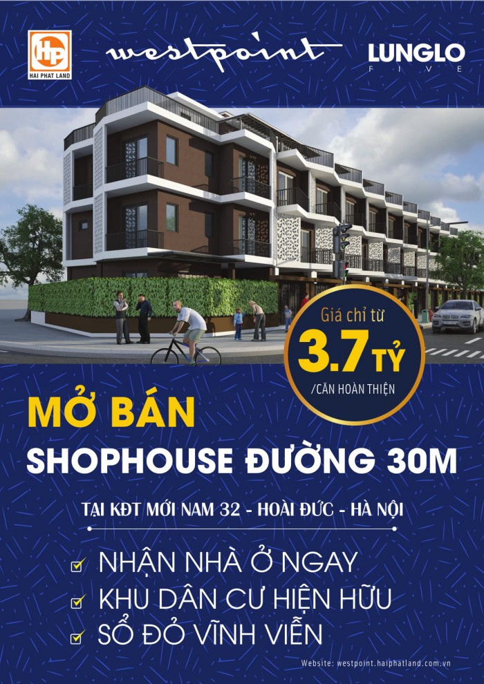 Bán shophouse đường 30m cơ hội đầu tư kinh doanh hàng đầu Quận Hoài Đức