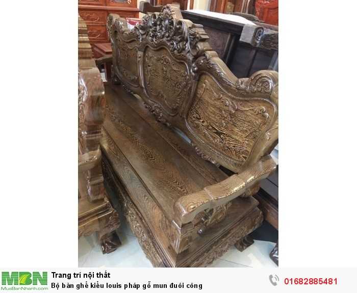 Bộ bàn ghế kiểu louis pháp gỗ mun đuôi công1