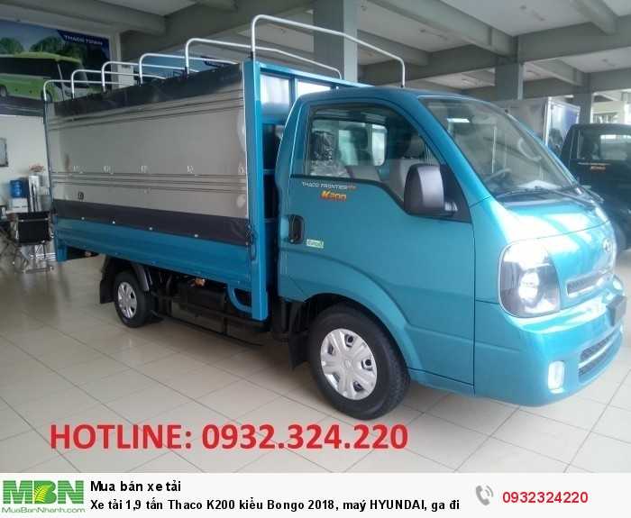 Xe tải 1,9 tấn Thaco K200 kiểu Bongo 2018, maý HYUNDAI, ga điện, có turbo tăng áp