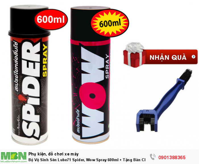 Bộ Vệ Sinh Sên Lube71 Spider, Wow Spray 600ml + Tặng Bàn Chải Sên - CBLUBE71