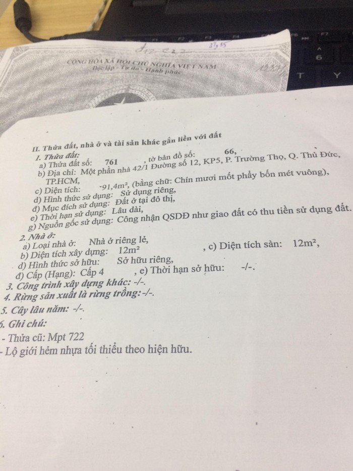 Đất thổ cư  100% sổ hồng sang tên ngay Thủ Đức