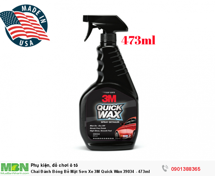 Chai Đánh Bóng Bề Mặt Sơn Xe 3M Quick Wax 39034 - 473ml