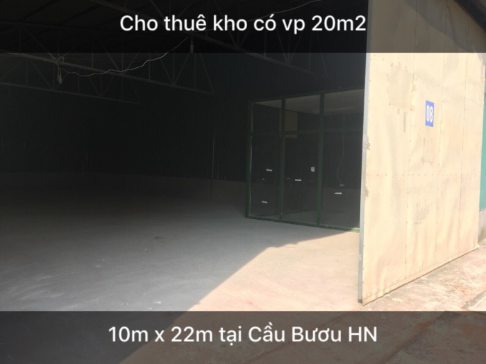 Cho thuê kho 220m2 có văn phòng gỗ kính 15m2 tại Cầu Bươu Thanh Trì Hà Nội