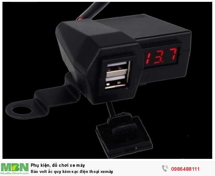 Báo volt ắc quy kèm sạc điện thoại xemáy