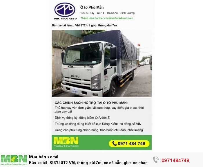 Bán xe tải ISUZU 8T2 VM, thùng dài 7m, xe có sẵn, giao xe nhanh, giá tốt nhất miền Nam