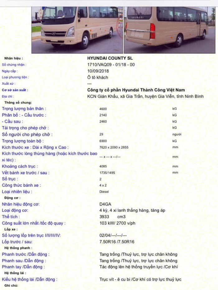 Bán xe Hyundai County Thành Công thân dài 2018