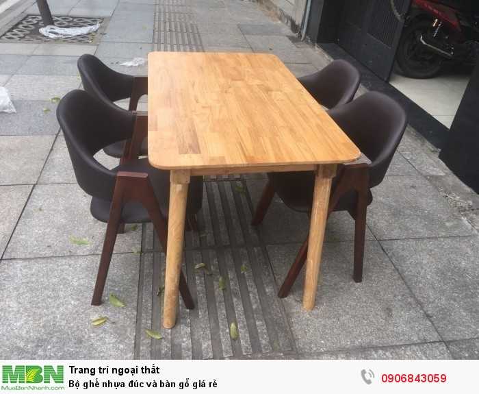 Bộ ghế nhựa đúc và bàn gỗ giá rẻ0