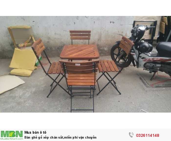 Bàn ghế gỗ xếp chân sắt,miễn phí vận chuyển