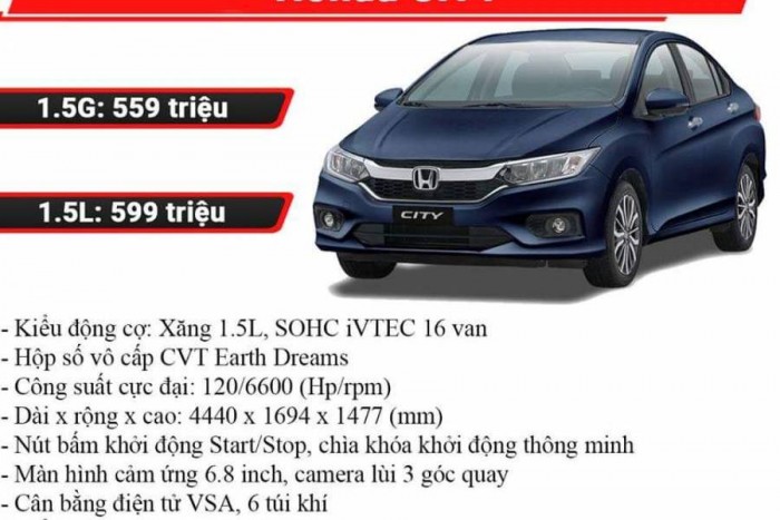 Giá Honda City CVT 2019 - Bản tiêu chuẩn.