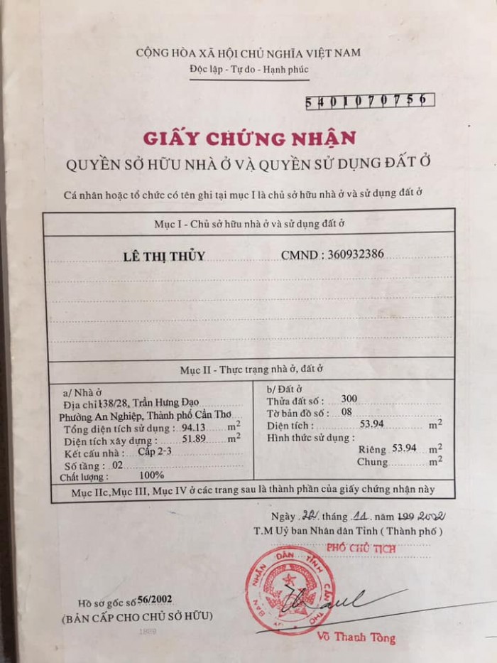 Bán Nhà số 138/28 Ngay trục chính hẻm 138 Trần Hưng Đạo (hẻm đối diện Rạp hát Hậu Giang)