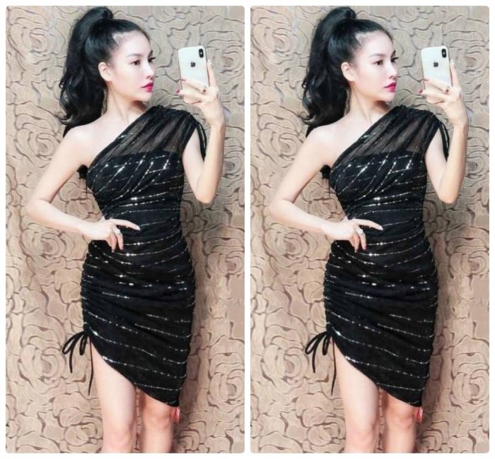 Đầm Kim Sa Chuỗi Pha Lê Cổ yếm Kiêu Sa