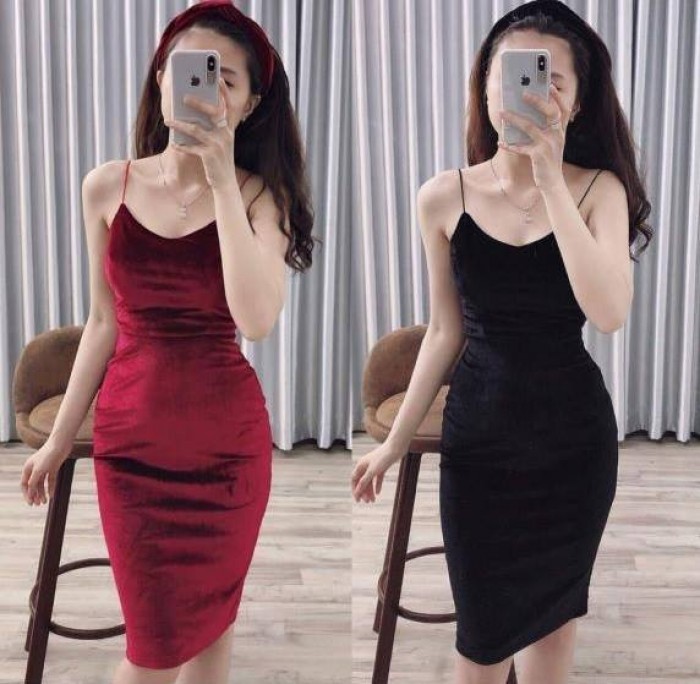 Đầm 2 dây nhung đính nơ đá sang trọng | Lazada.vn