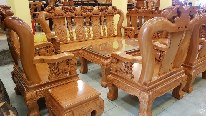 Bộ bàn ghế chạm đào tay 14, hàng đẹp tại Tiền Giang5