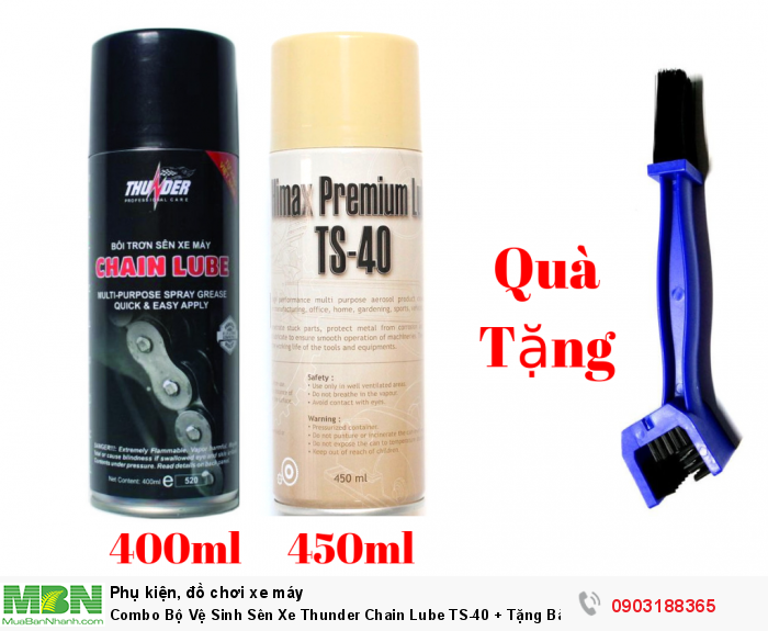 Combo Bộ Vệ Sinh Sên Xe Thunder Chain Lube TS-40 + Tặng Bàn Chải - MSN388395 0