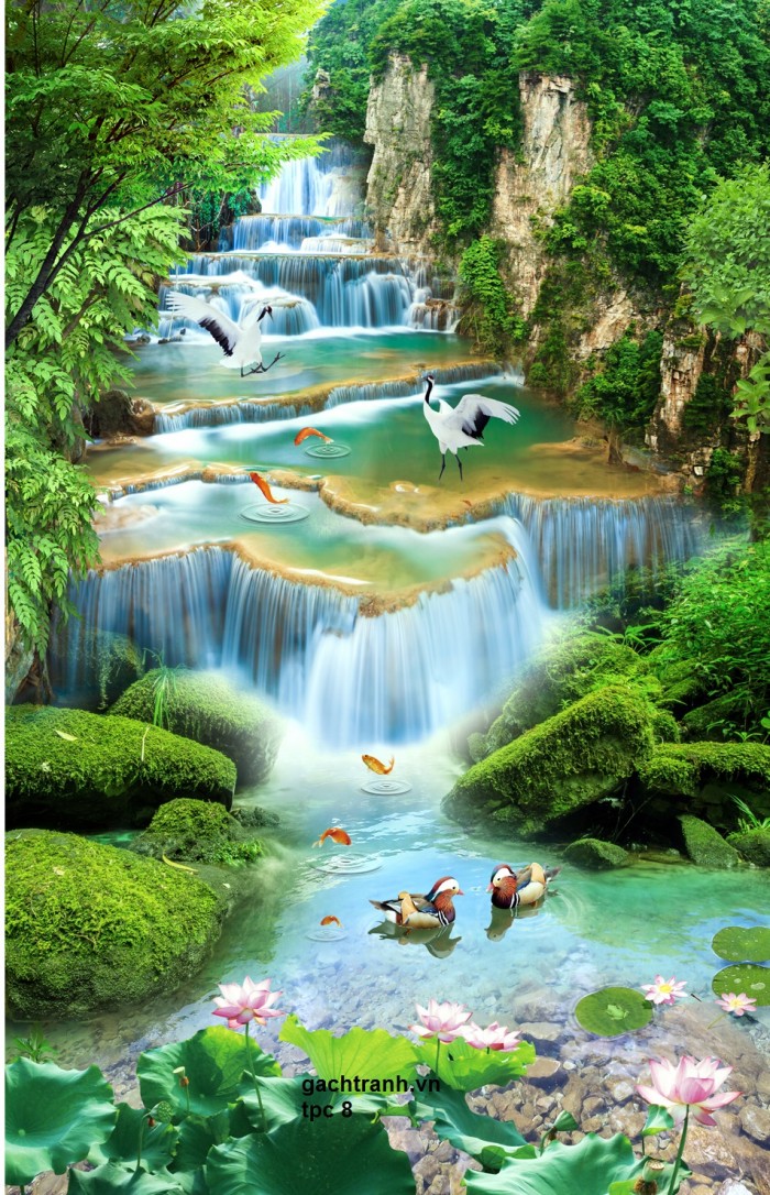 Tranh gạch 3d phong cảnh thác nước thiên nga TK098 Mới 100%, giá:  đ, gọi: 0964 096 458, Quận 10 - Hồ Chí Minh, id-1d221600