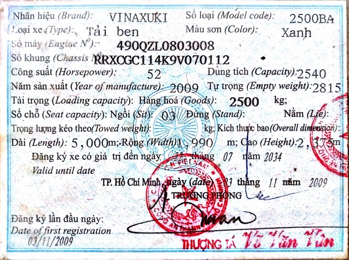 Thanh lý xe tải ben Vinaxuki cũ