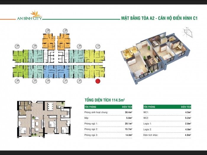 Bán căn tòa A6 112m2 tầng đẹp, ban công Nam thoáng mát