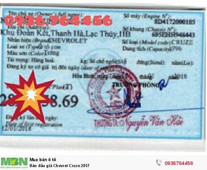Bán đấu giá Chevret Cruze 2017