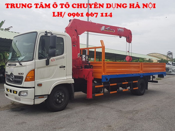 HINO FC9JLSW gắn cẩu 5 tán 4 đốt UNIC model URV554 thùng dài 6m | Khuyến mại 2% thuế trước bạ