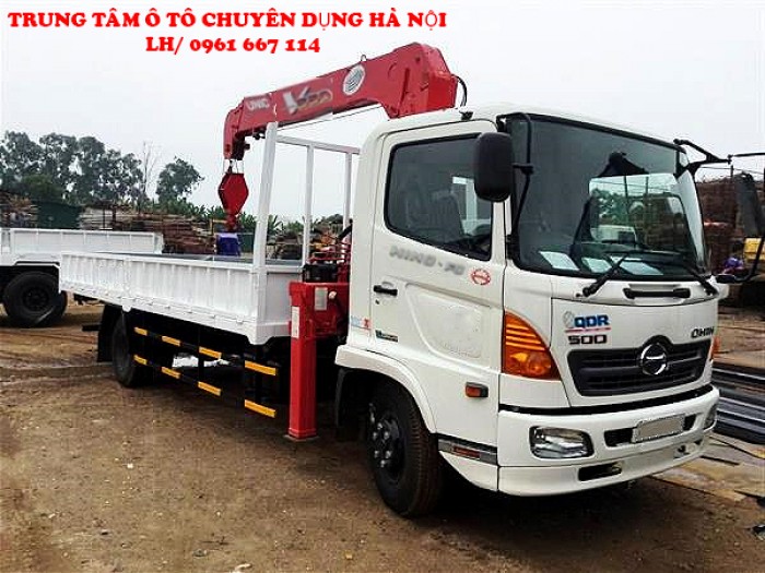 HINO FC9JLSW gắn cẩu 5 tán 4 đốt UNIC model URV554 thùng dài 6m | Khuyến mại 2% thuế trước bạ