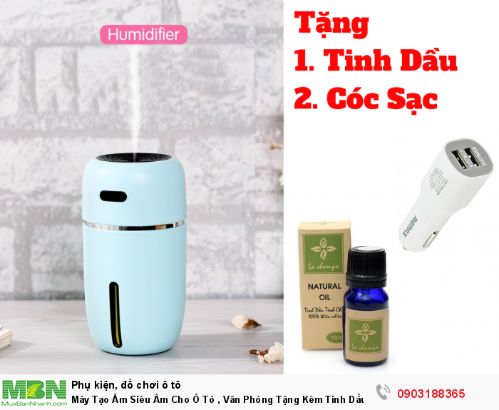 Máy Tạo Ẩm Siêu Âm Cho Ô Tô , Văn Phòng Tặng Kèm Tinh Dầu Và Cốc Sạc