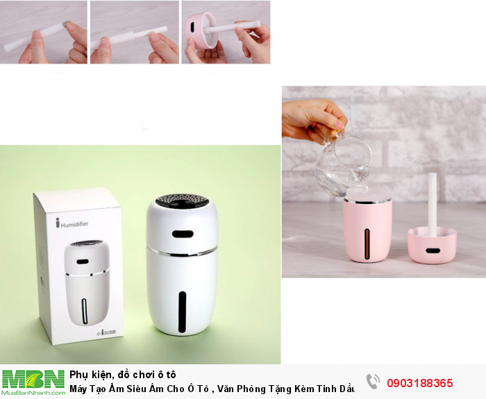 Máy Tạo Ẩm Siêu Âm Cho Ô Tô , Văn Phòng Tặng Kèm Tinh Dầu Và Cốc Sạc