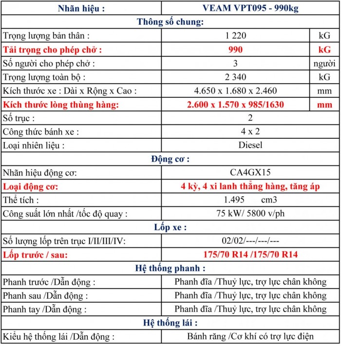 xe tải Veam VPT095 - Veam Pro