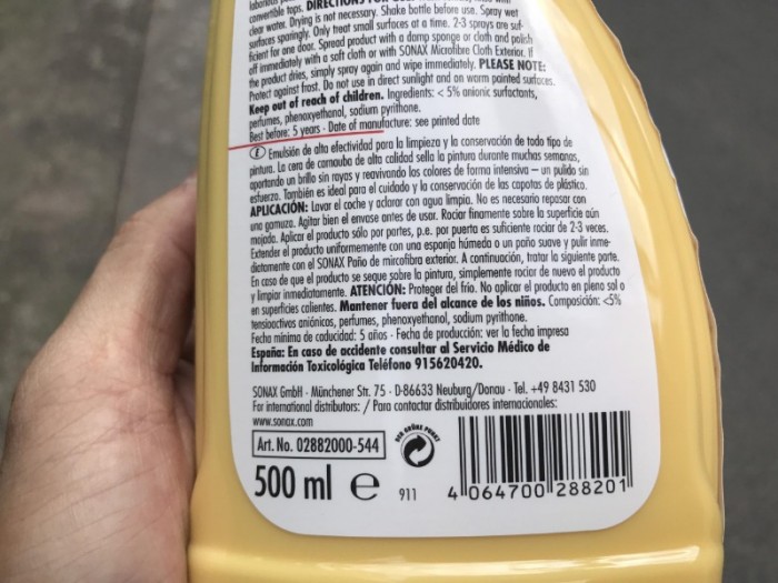 Chai Xịt Đánh Bóng Nhanh Sonax High Speed Wax 288200 Tặng Khăn