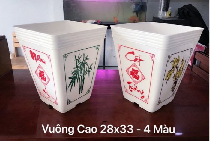 Chậu hoa nhựa Thakico Sản Xuất Chậu Nhựa giả sứ in bông Như Ý Cát Tường