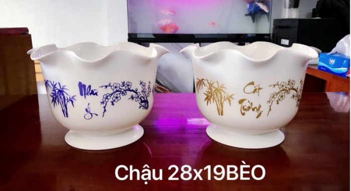 Chậu hoa nhựa Thakico Sản Xuất Chậu Nhựa giả sứ in bông Như Ý Cát Tường