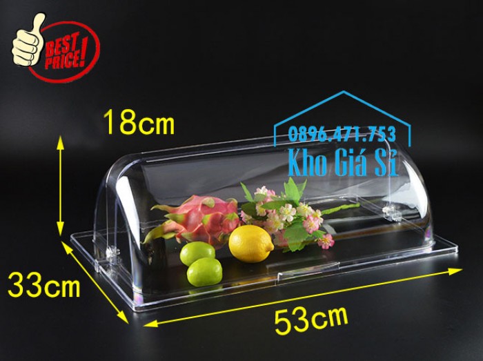 Nắp nhựa hình chữ nhật đậy khay thức ăn buffet giá tốt tại HCM - Nắp nhựa trong suốt mở 1/2 đậy khay đựng thực phẩm tại Bình Thạnh56
