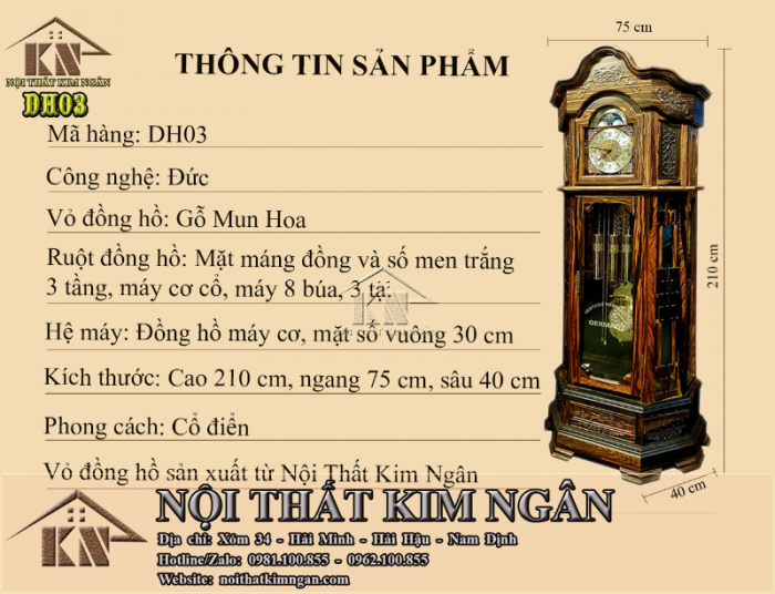 Đồng Hồ Cây Trụ Đứng Gỗ Mun Cao Cấp - Domain Name