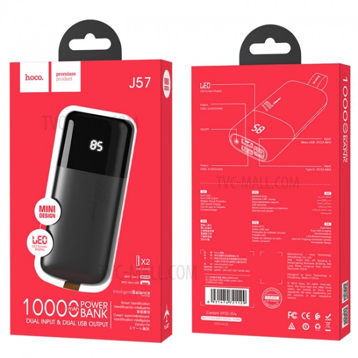 Pin Dự Phòng Hoco J57 10000mAh Chính Hãng Tích Hợp 2 Cổng USB