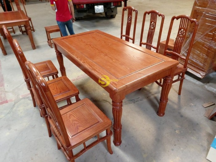 Bộ bàn ăn gỗ sồi nga 6 ghế rồng bàn vuông – giá rẻ Mới 100%, giá ...