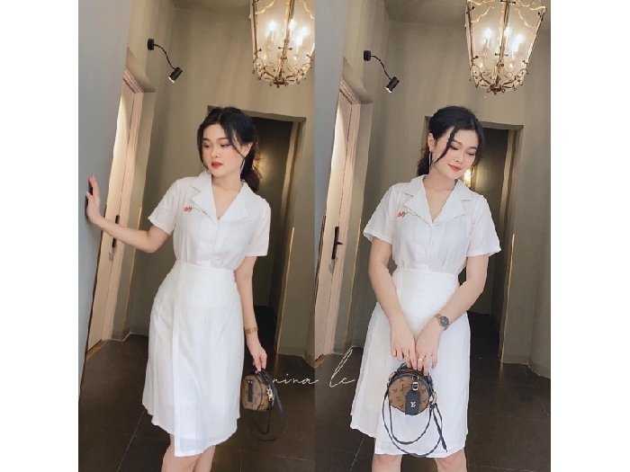 Đầm voan tay lửng cổ tim đắp chéo HL1240  Thời trang công sở KK Fashion